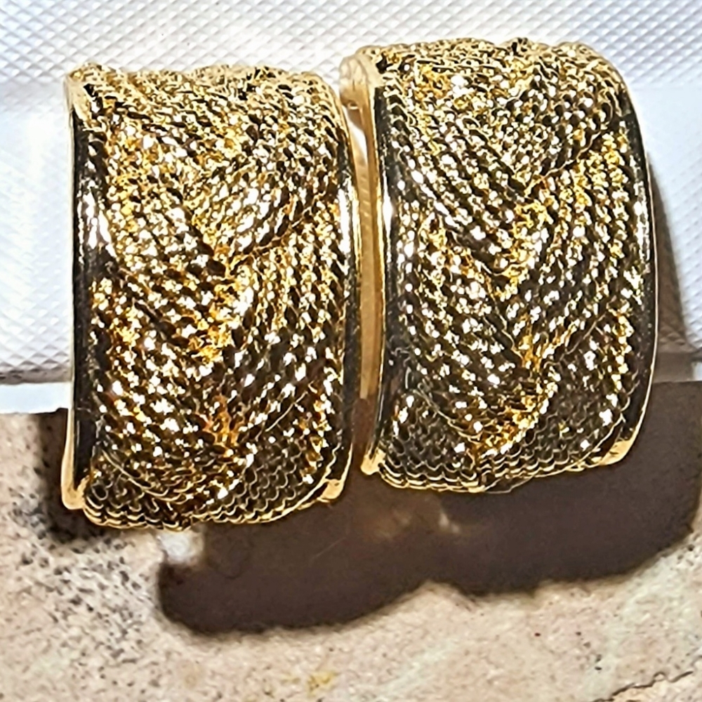 Brilliant gold braided half hopped clip on earrings TJC